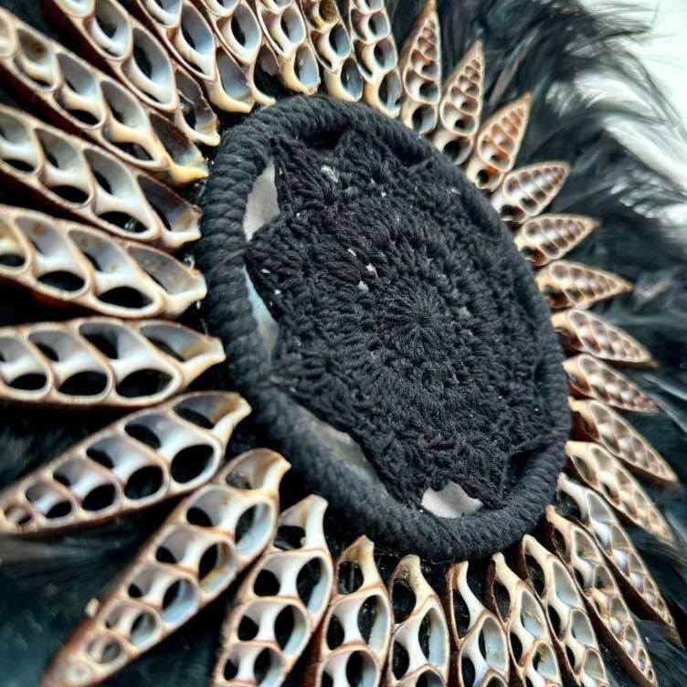 Sharp - Black Jujuhat Feathers, Sharp Shells and Macrame 30cm