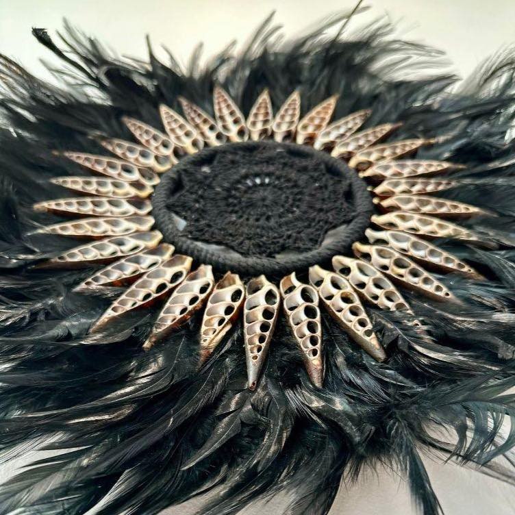 Sharp - Black Jujuhat Feathers, Sharp Shells and Macrame 30cm