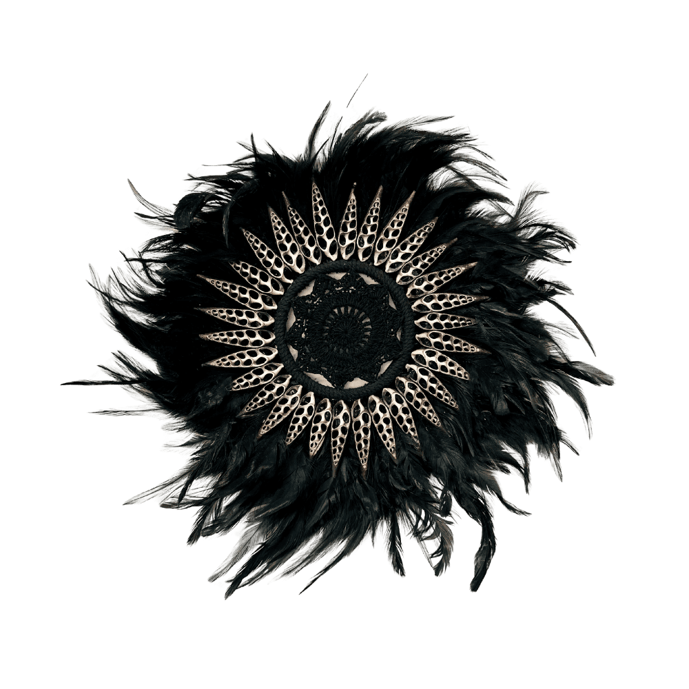 Sharp - Black Jujuhat Feathers, Sharp Shells and Macrame 30cm