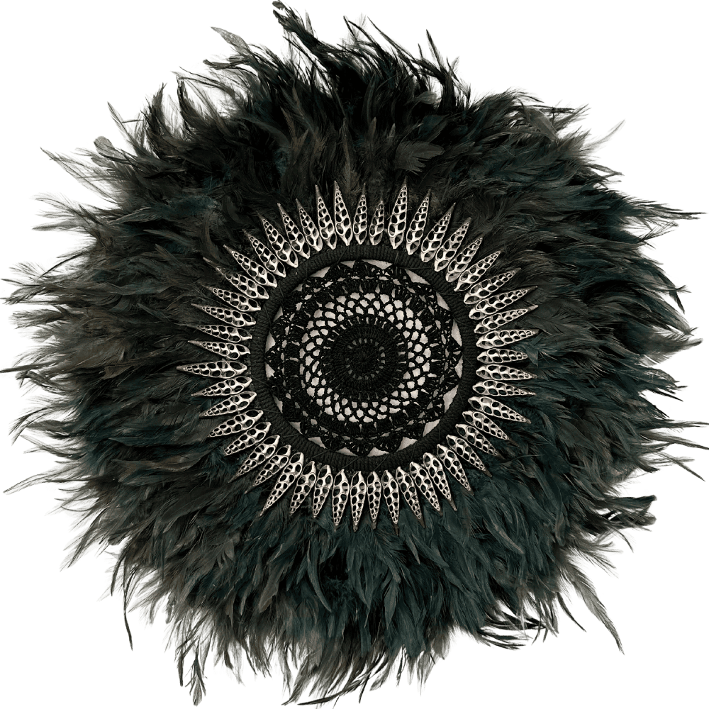 Sharp - Black Jujuhat Feathers, Sharp Shells and Macrame 60cm