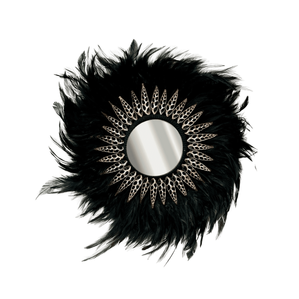 Soho - Jujuhat noir Plumes, Coquillages et Miroir 30cm