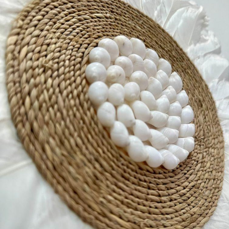 Feather - Jujuhat Plumes blanches, Paille et Coquillages blancs 30cm - bohobloom.fr