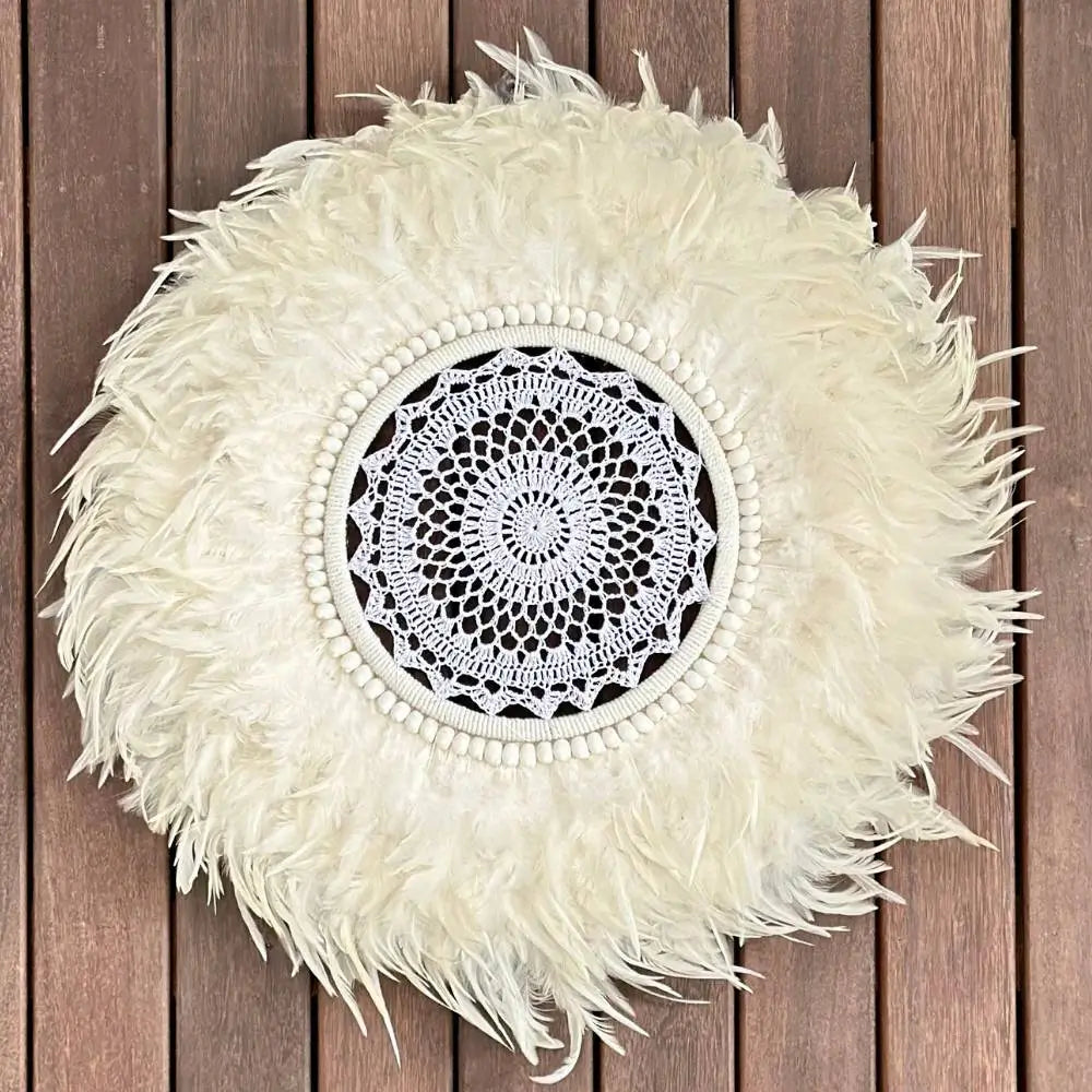 Etherea Fluffy - Jujuhat blanc Plumes et Macramé 60cm