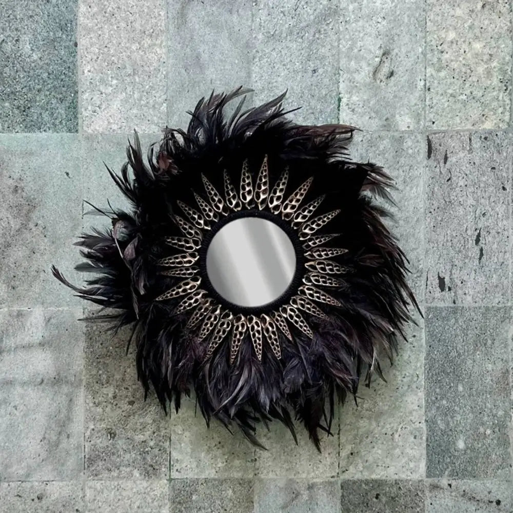 Soho - Jujuhat noir Plumes, Coquillages et Miroir 30cm