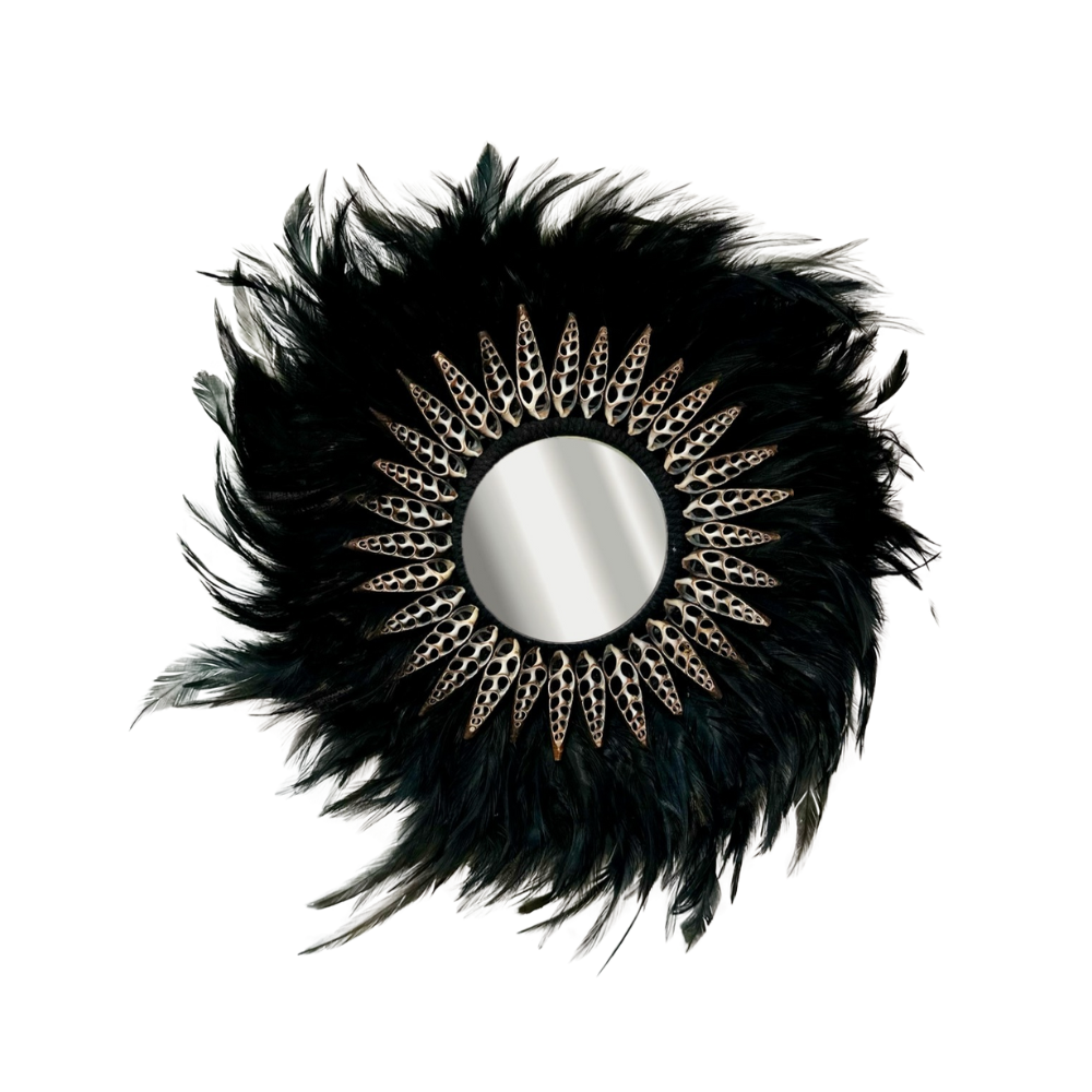 Soho - Jujuhat noir Plumes, Coquillages et Miroir 30cm