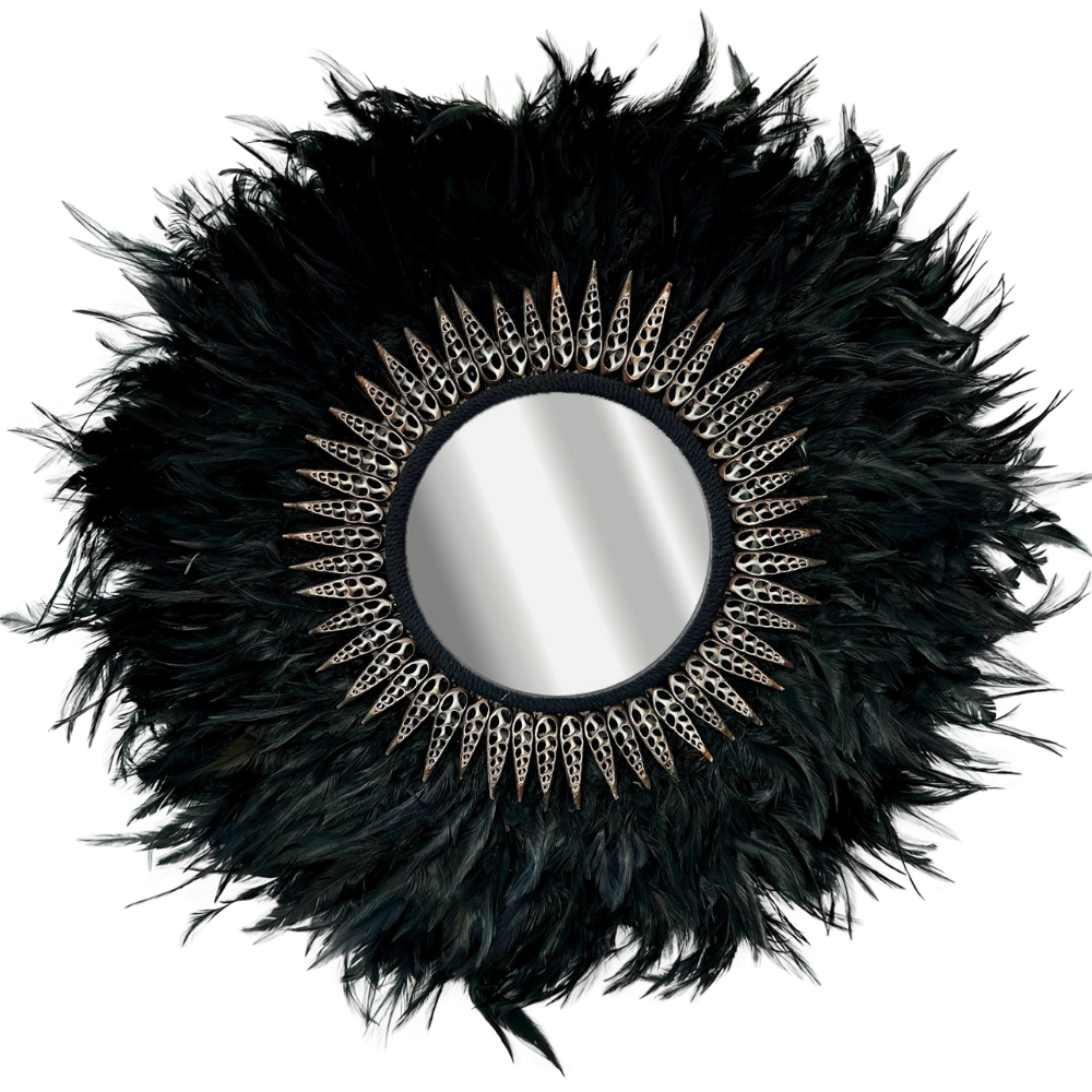 Soho - Jujuhat noir Plumes, Coquillages et Miroir 60cm